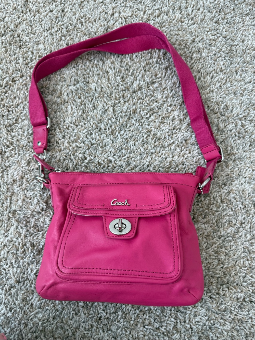 Coach Pink Crossbody Bag - Signature Turnlock Front Pocket